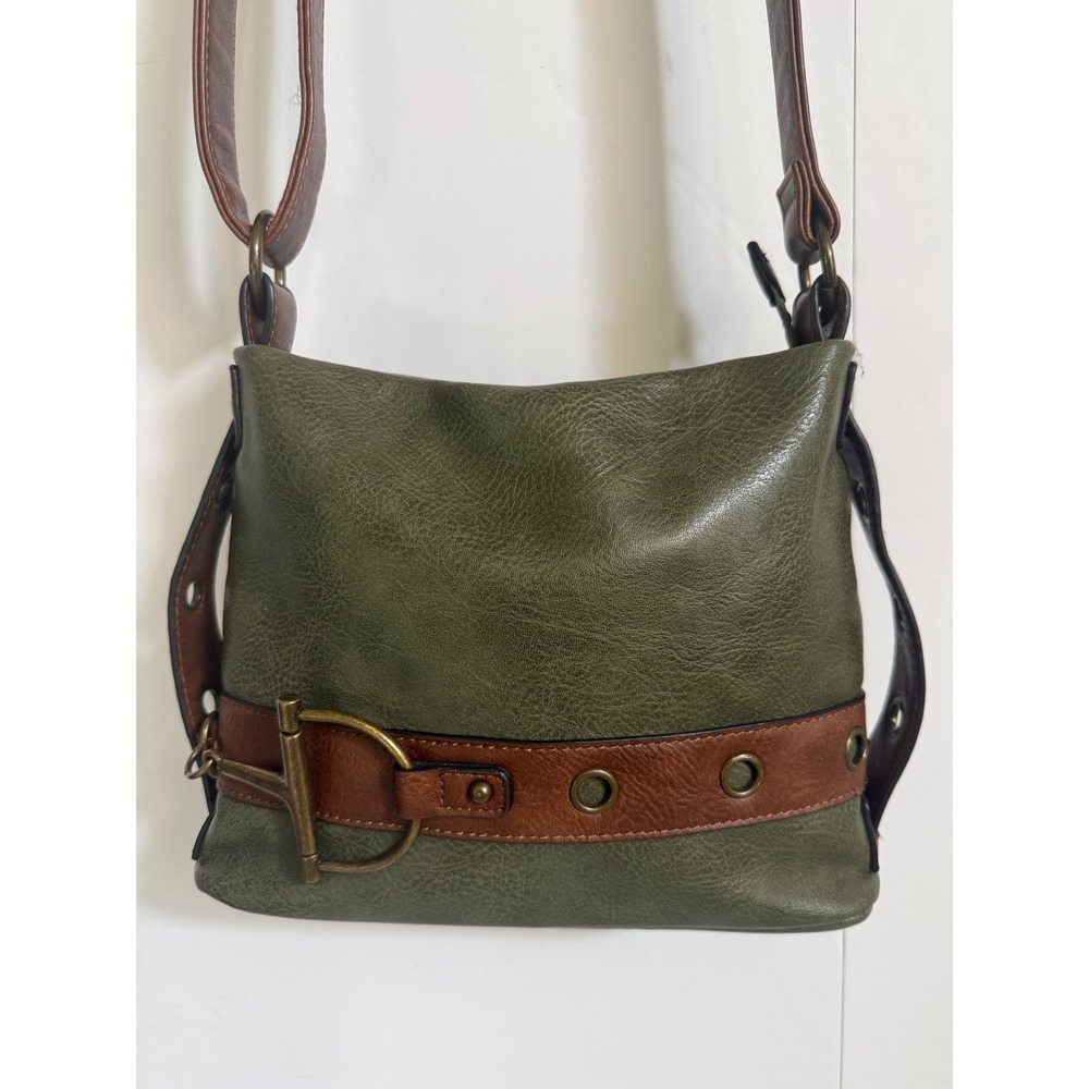 Liz Soto Handbags Green Brown Vegan Leather Crossbody Bag Equestrian Bit Buckle